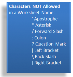 Characters Not Allowed in Worksheet Names